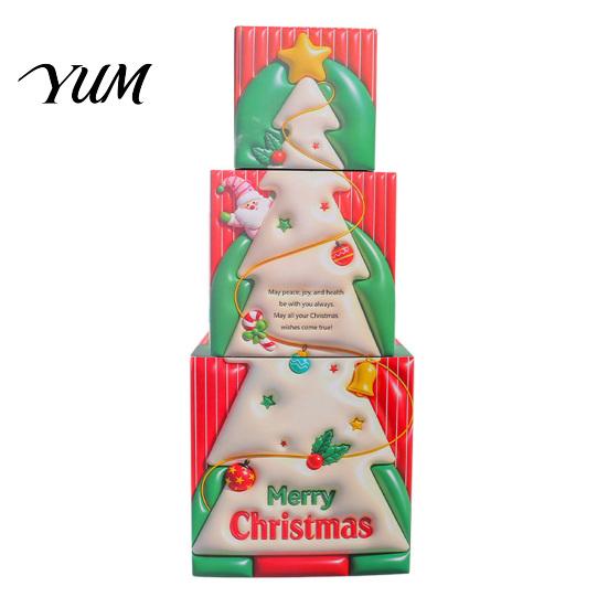 Reusable Holiday Display Sets 3Pcs Christmas Stackable Gift Box, Layered Cube Plastic Boxes with Santa Small Trinket Organizer Snowman Reindeer,