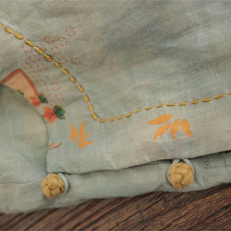 Johnature Dámské vintage potisk květinové košile Topy s devíti rukávy Ramie jarní halenky na knoflíky dámské košile