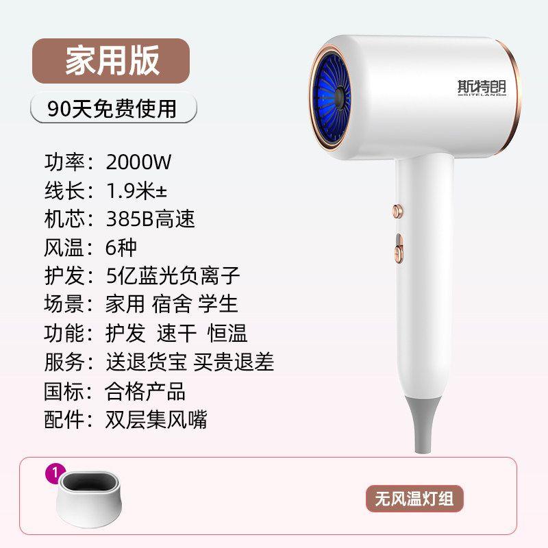 Strong Hair Salon Hair Dryer For Home High Power Barber Shop Anion Constant Temperature Heating and Cooling Air High Speed Electric Hair Dryer Home Edition-High Speed Blu-Ray 2000W-White