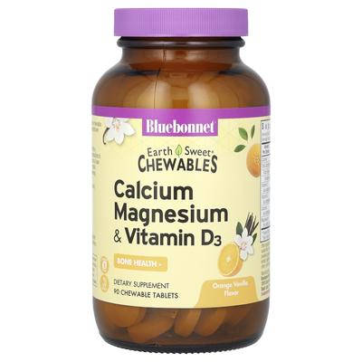 Masticables EarthSweet, Calcio, Magnesio y Vitamina D3, Naranja Vainilla, 90 Comprimidos Masticables