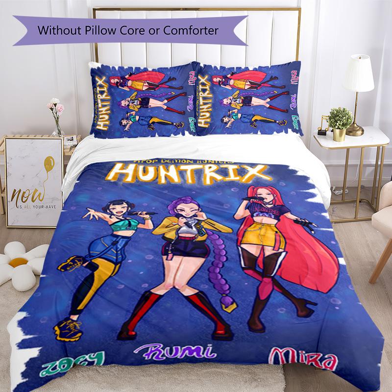 KPOP Hunter 3dílná sada povlečení Uzavírání na zip Obsahuje 1 povlak na přikrývku & 2 povlaky na polštář pro všechna roční období Ložnice Domácí Dekorace Koleje