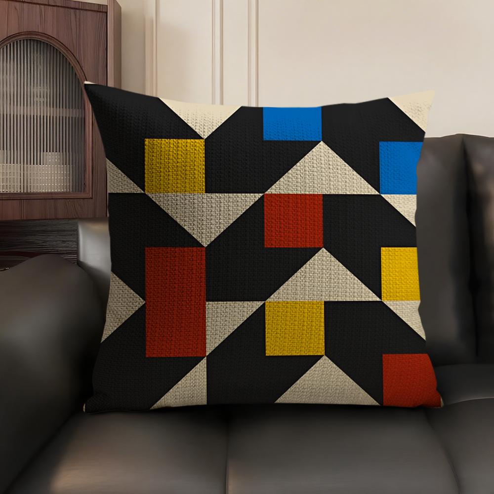 Abstract B-Bauhaus Geometry Pillow Case Natural Linen Organic Fabric Double-Sided Printing Sofa Home Decor Gift Cushion Cover
