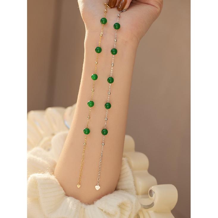 

Saisailian New Chinese Style Green Chalcedony S9Pure silver bracelet, Hanfu accessory, light luxury gift, versatile and simple new design Green chalcedony，14K Go