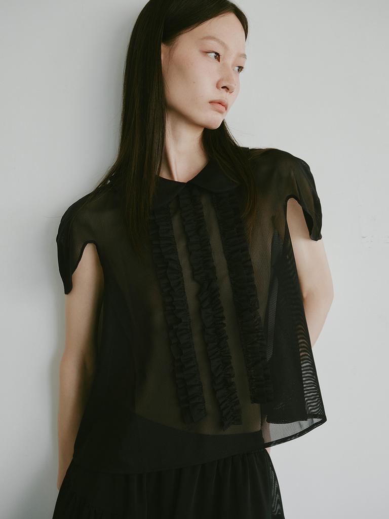 Peullijeupeulojegteu Seethrough Frill Blouse, Black