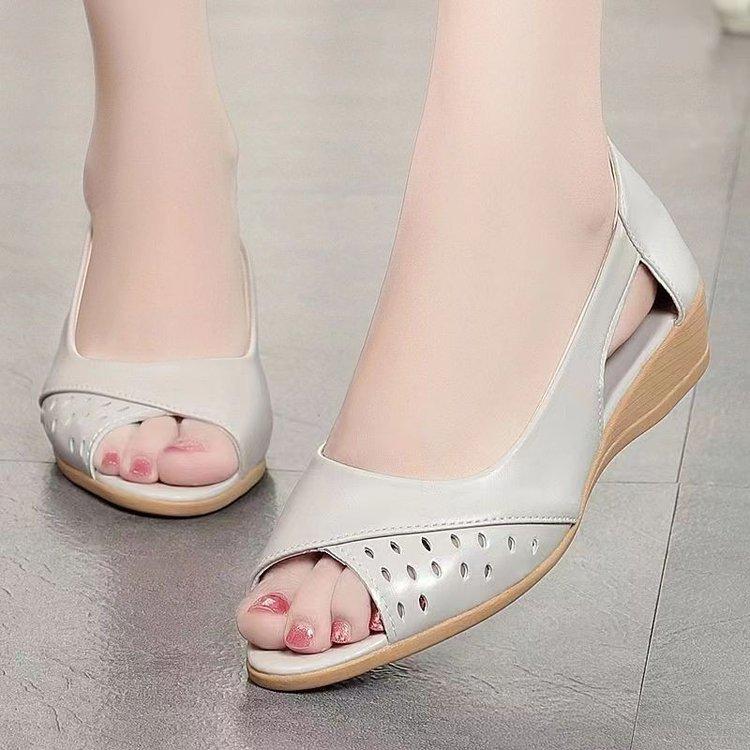 Women's Shoes Leather Casual Fish Mouth Shoes Summer Peep Toe Sandals for Womoen Wedge Platform Sandals Sandalias Mujer