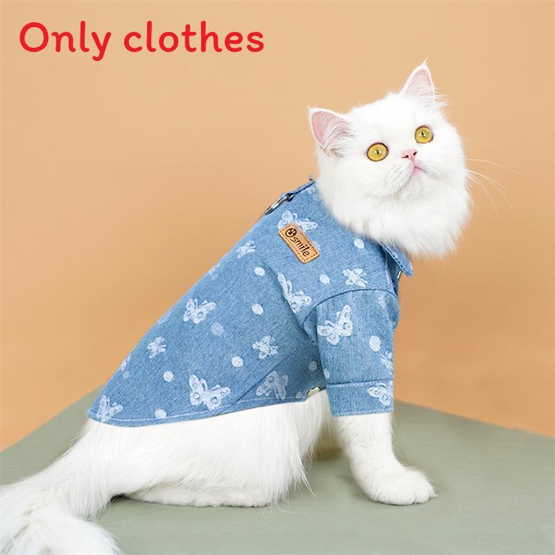 

Denim Pet Shirt With Butterfly And Bear Print Design For Toy And Small Breed Dogs XL