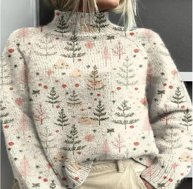 New Christmas abstract print casual cape jacket cardigan thick needle sweater