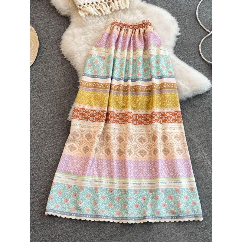 Bohemia Style Retro Tassel Suspender Tops High Waist Skirt Female 2024 New Arrival Summer Dopamine Suit