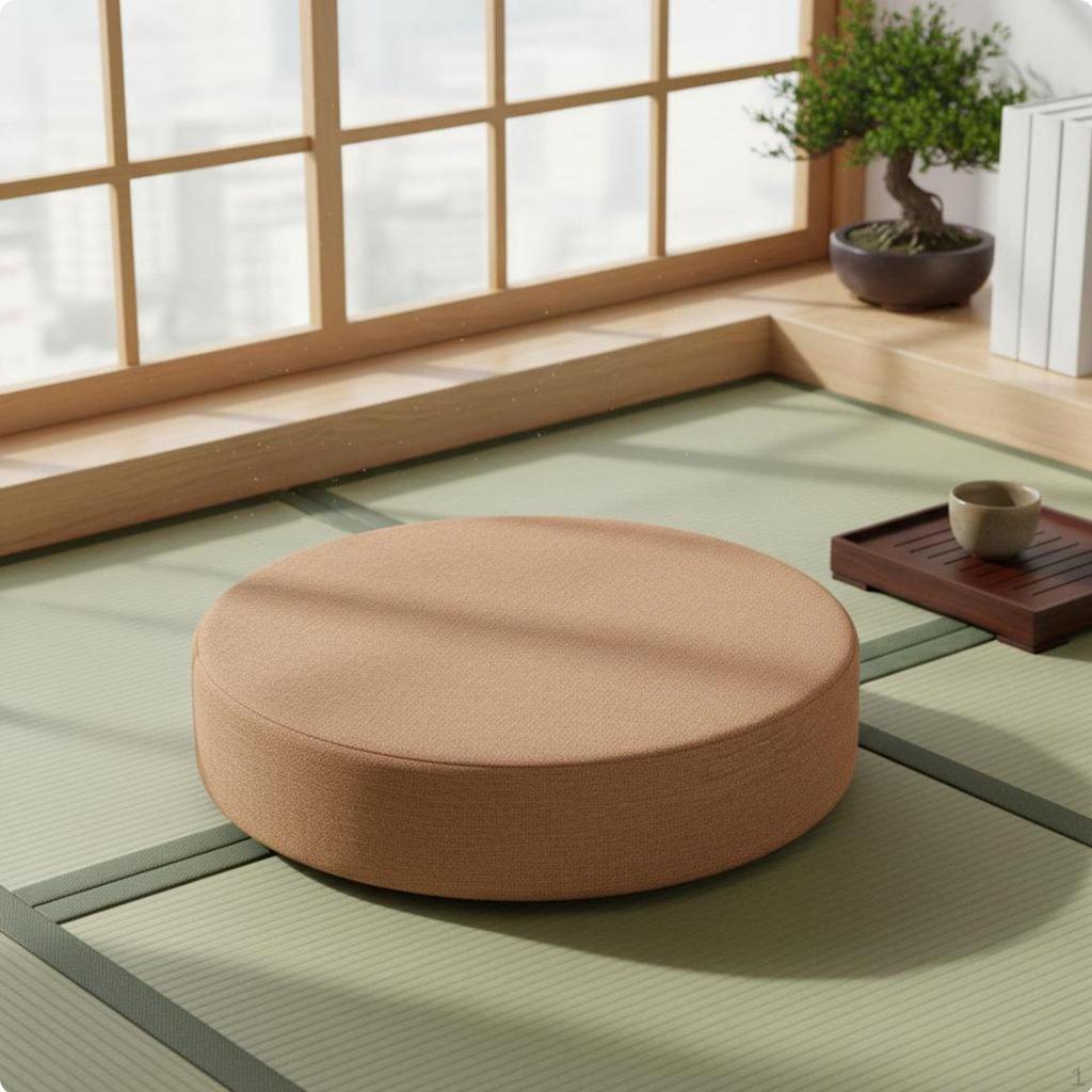 Japanese Tatami Cushion Removable Washable Cover Round Meditation Breathable Linen Textile