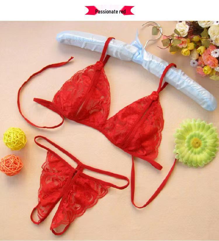 Sexy Transparent Lace Lingerie Set: Bra & Split Triangle Panties