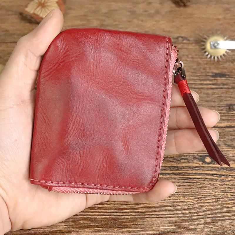 First Layer Cowhide Coin Purse, Women's Zipper Coin Purse, Hand Polished and Used Vegetable Tanned Leather Coin Purse