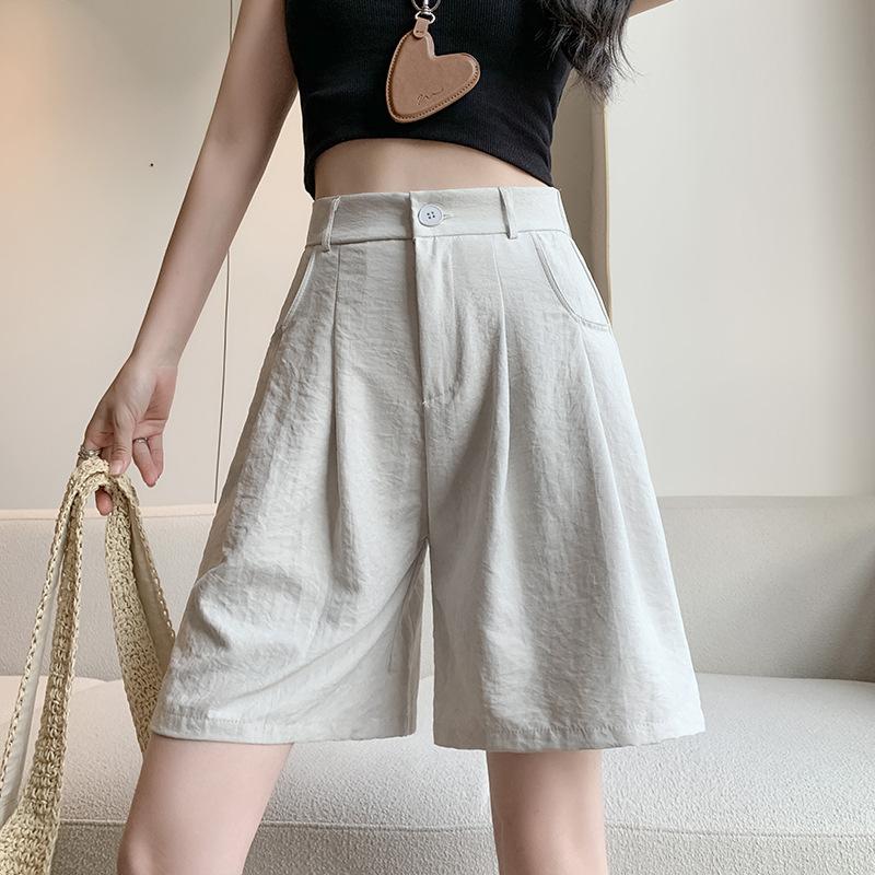 Anzugshorts Damen Sommerbekleidung Hohe Taille und Dünn Lässige Fünf-Punkt-Mittelhosen Weitbeinige Hosen