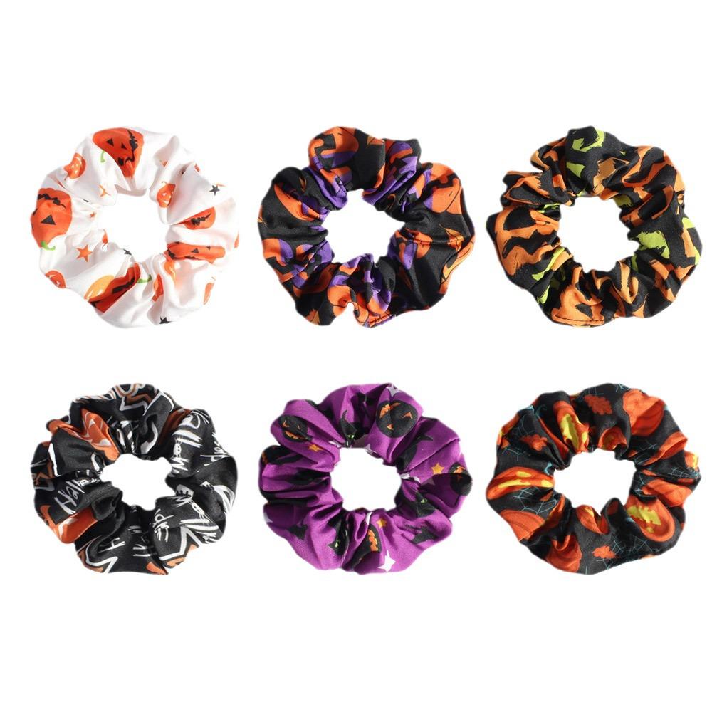 Europäische & Amerikanische Halloween Scrunchies: Ausgefallener Druck Satin Haaraccessoires