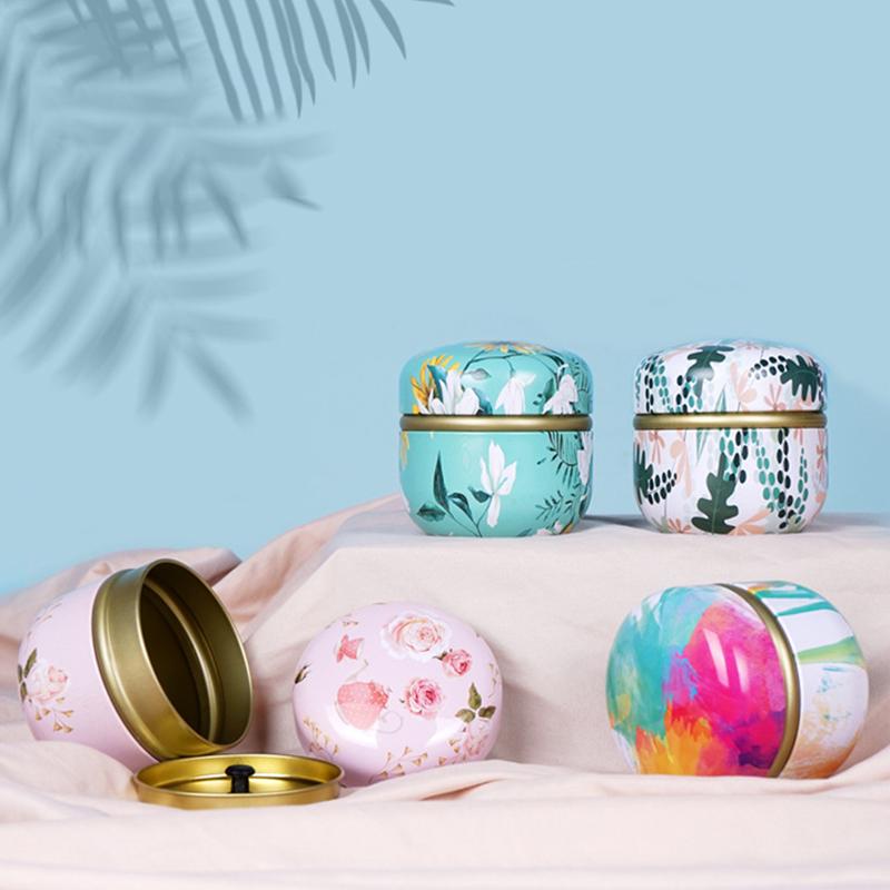 Tea Caddy Tea Box Containers Candle Cans Coffee Candy Snacks Sealed Iron Jars Floral Pattern Small Portable Storage Boxes