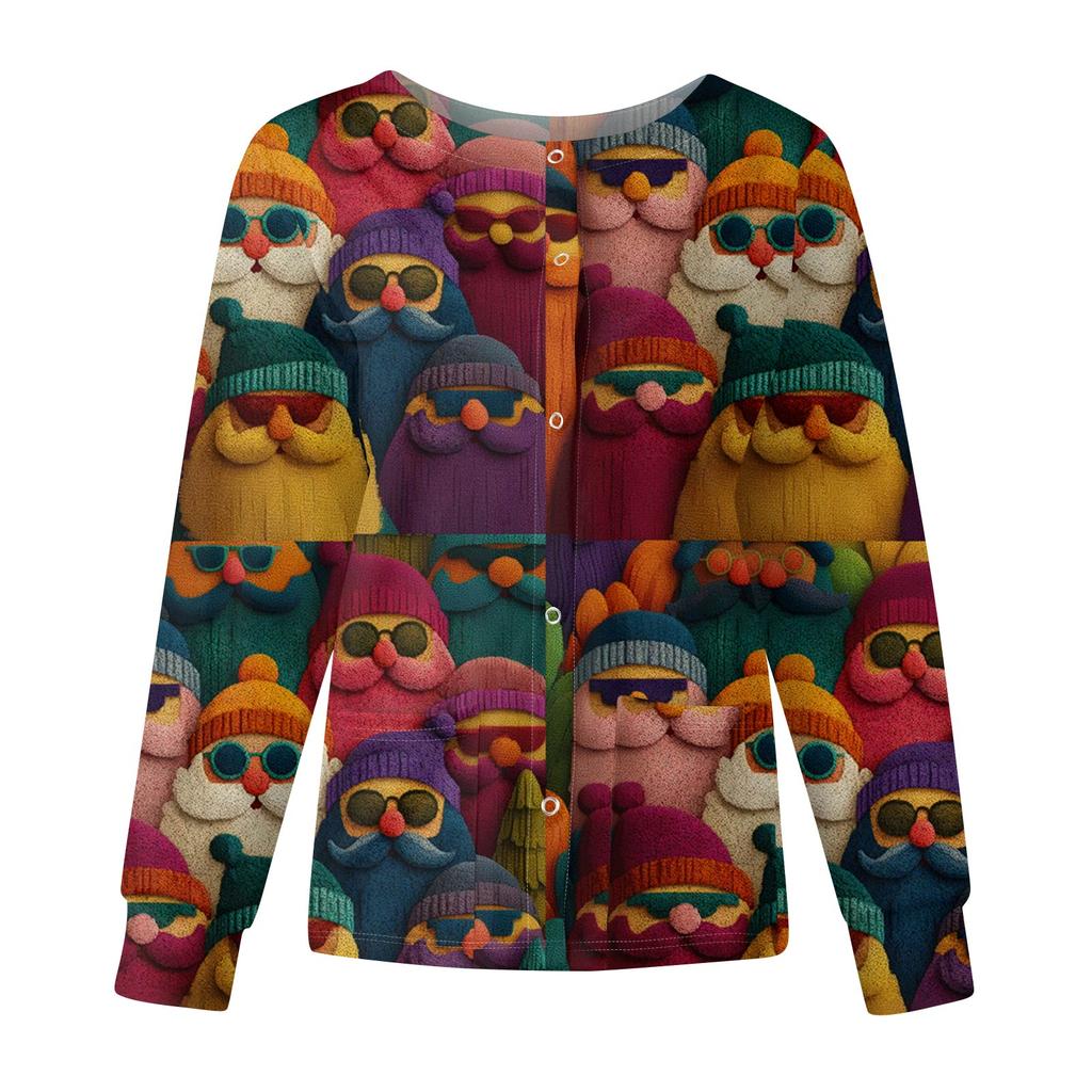 Women's Casual Fashion Long-Sleeve Single-Breasted Christmas Print Jacket