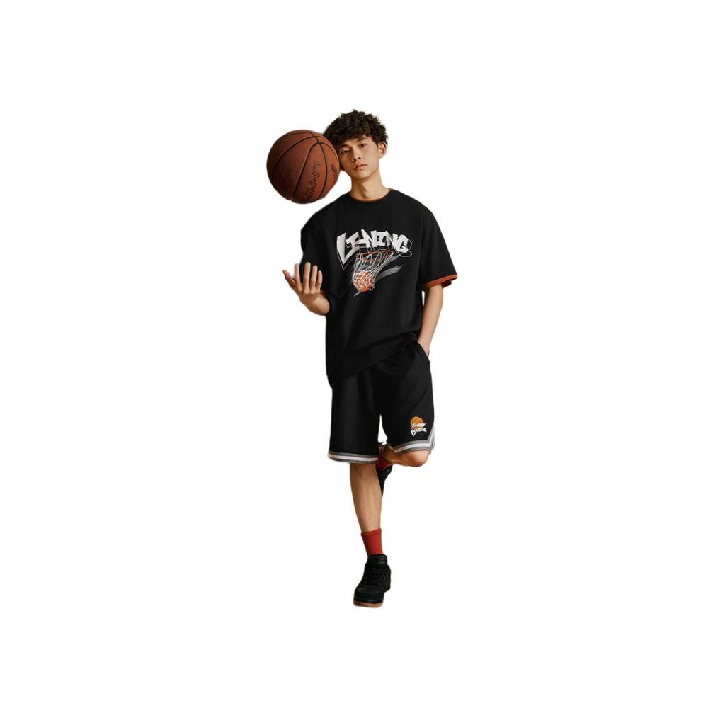 Li-Ning Comfortable Casual Drawstring Shorts With Letter Logo Men Shorts Black AKSU623-1