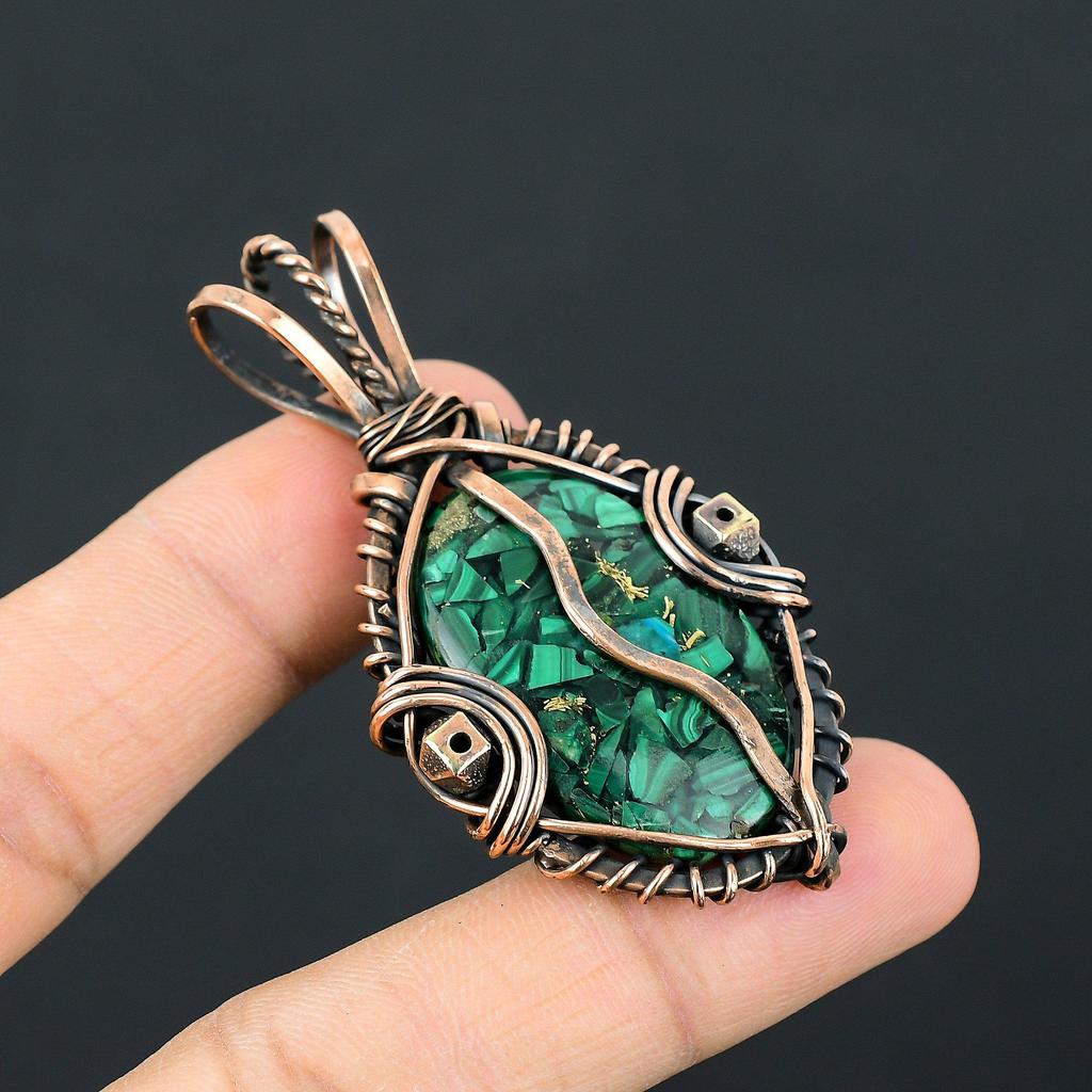 Copper Malachite Jewelry, 999 Copper Wire Wrapped Pendant Handmade Gemstone Jewelry, Gifts For Wife Brand New Pendant