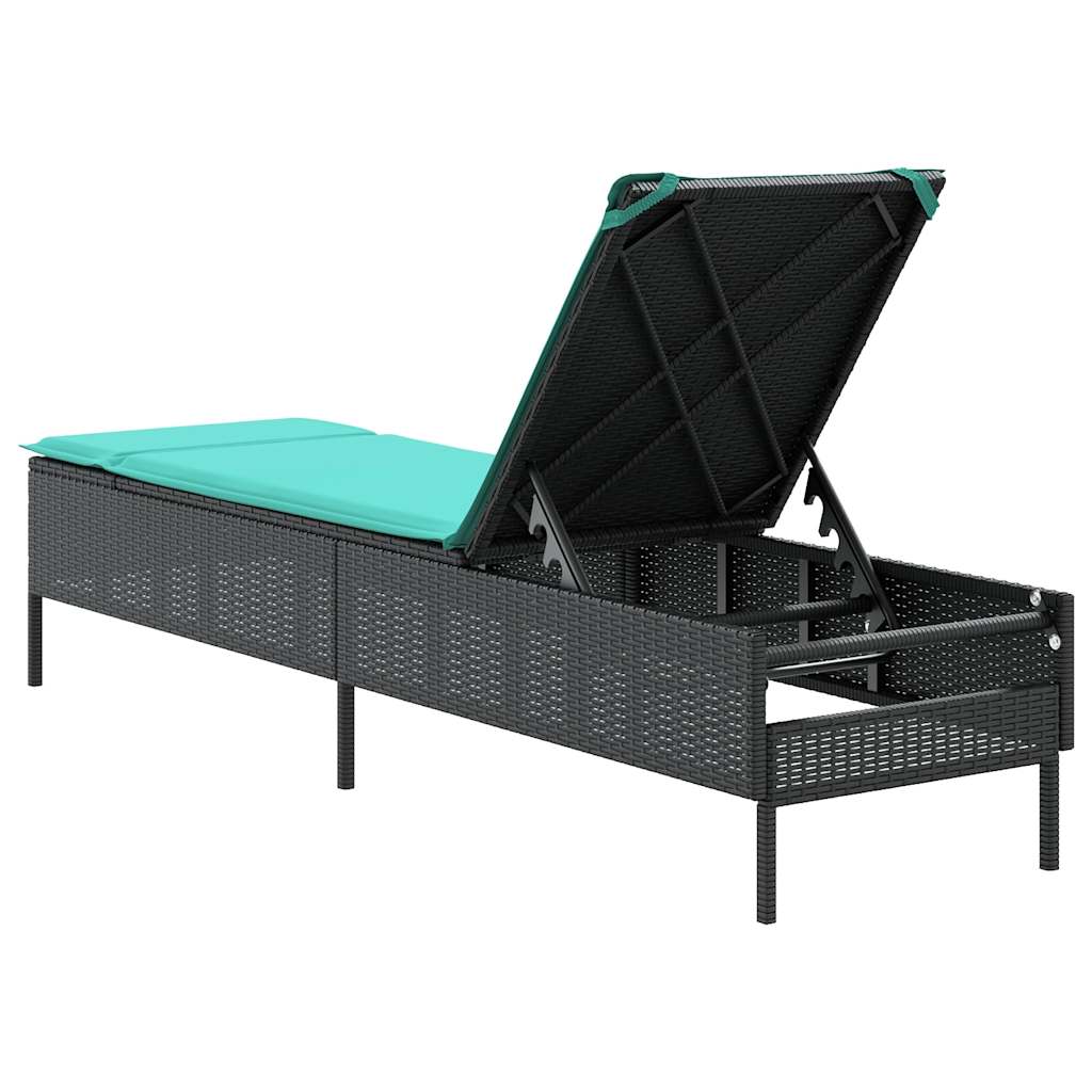Black Sun Lounger with Cushions Poly Rattan