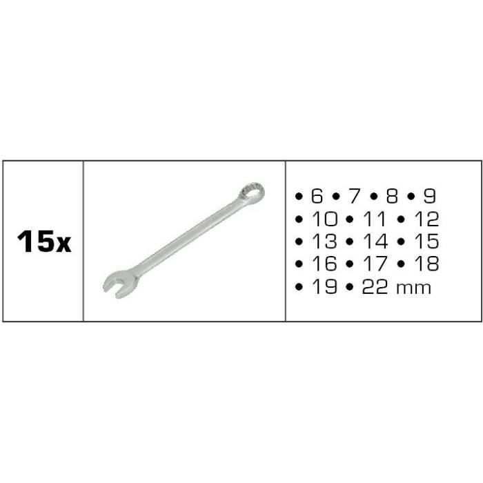 Jeu de 15 clés mixtes - BRILLIANT TOOLS BT011015 - Acier chromé au vanadium - Noir