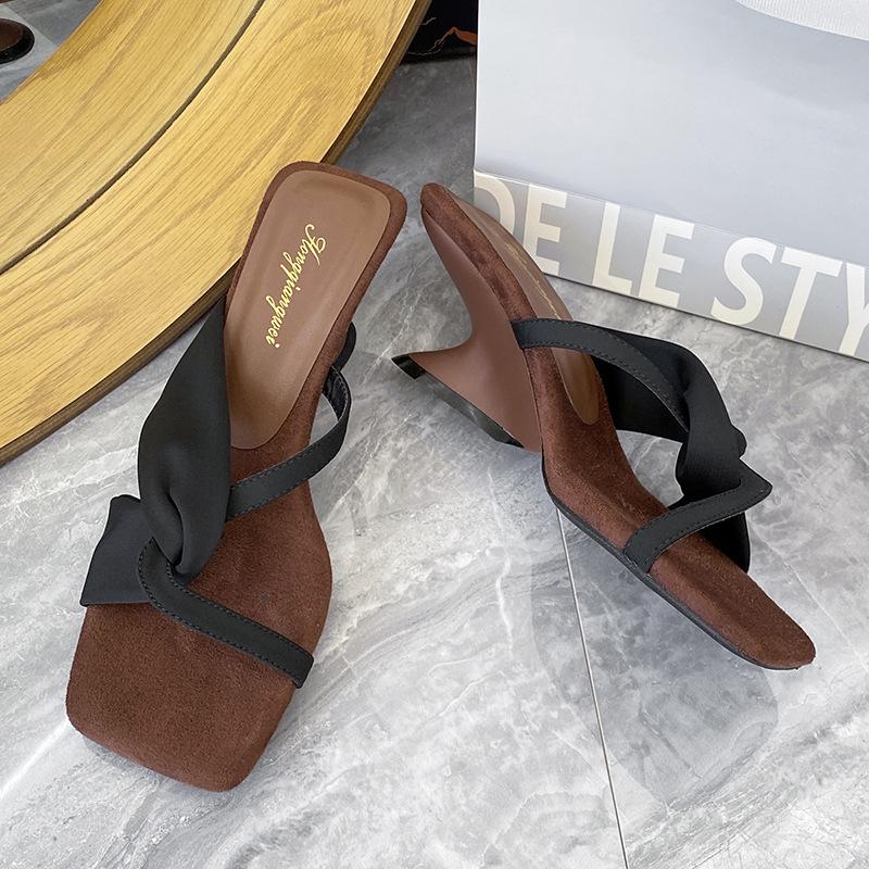 

French niche design slope heel outer wear with skirt cool slippers women s summer new square head open-toed high-heeled sandals 34