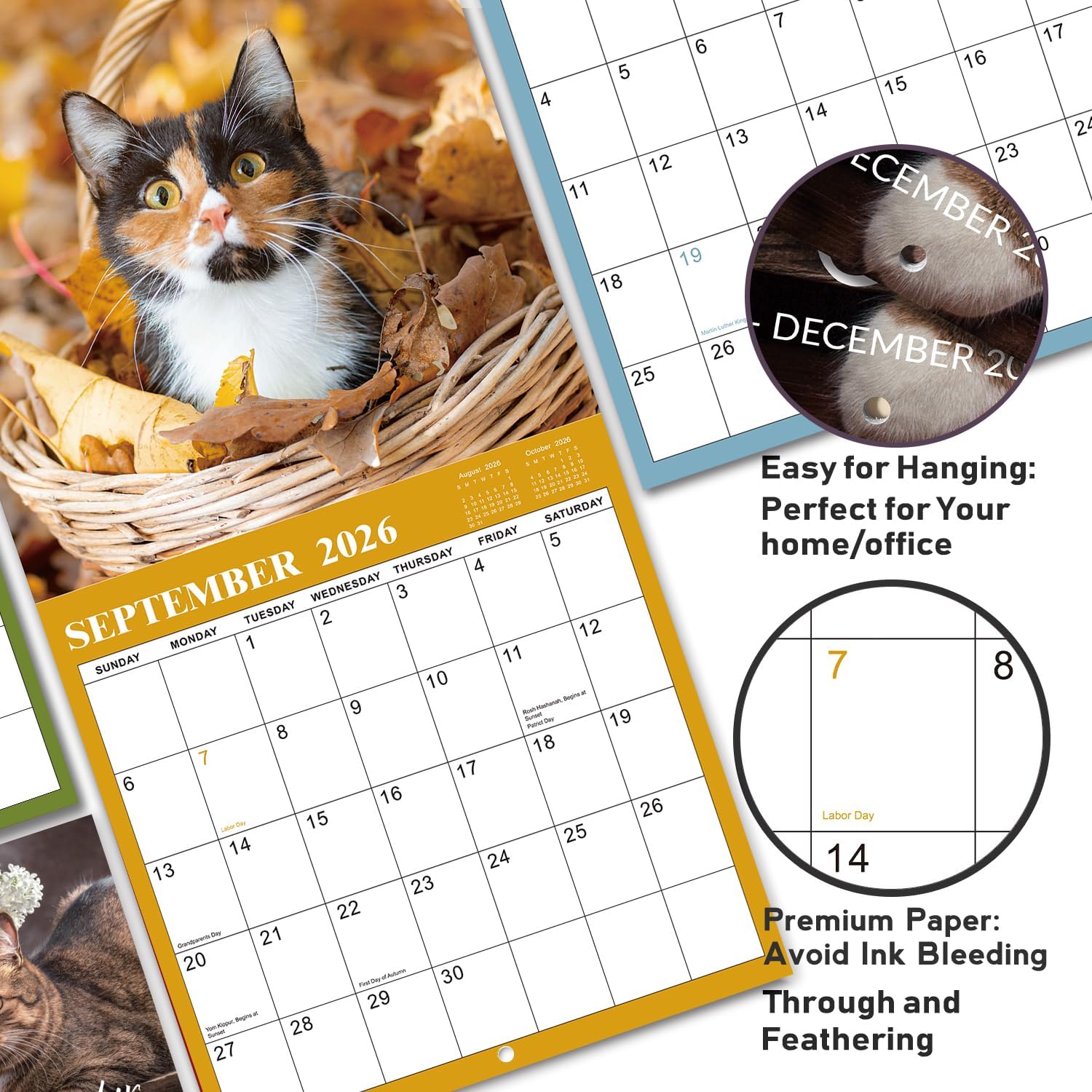 2025-2026 Calendar - Wall Calendar 2025-2026, Jul.2025 - Dec.2026, 12 x 24 (Open), 2025-2026 Wall Calendar with Unruled Blocks - Cutie Cat