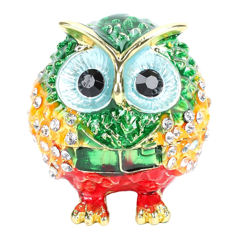 Owl Trinket Box Animal Jewelry Box for Rings Earrings Owl Figurine Home Decor Zinc Alloy Green Orange