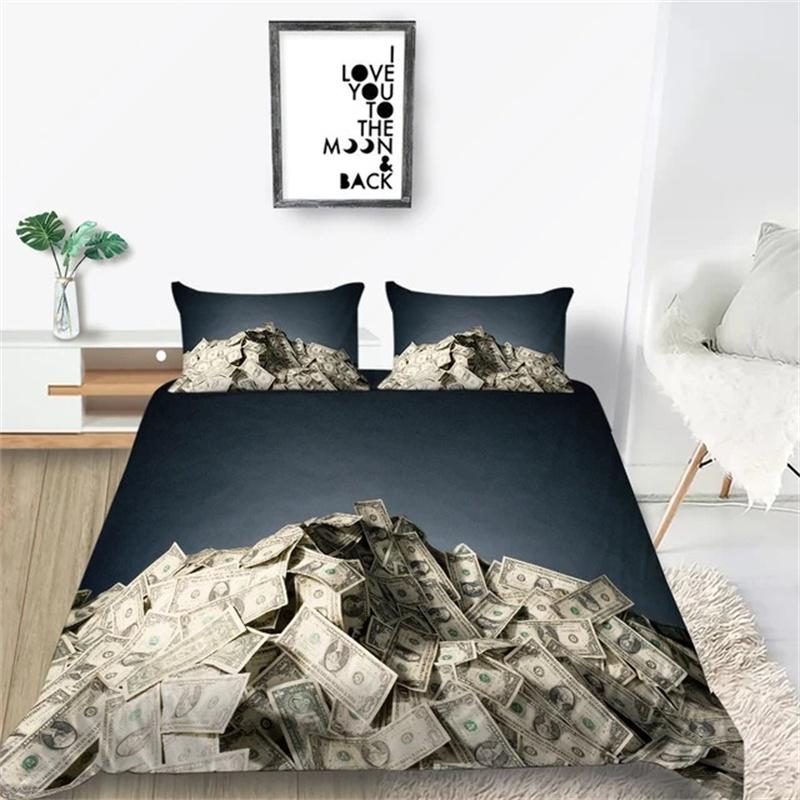 Set Biancheria da Letto Stampato con Dollari 3D Copripiumino Moderno Piumone Vivace 2 3 Pezzi Motivo Matematica Denaro Morbido Divertente Set Letto
