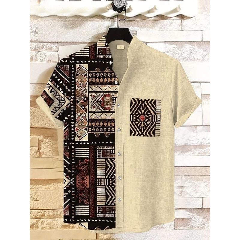 2026 Vintage African Style Men's Retro Ethnic Tribal Short Sleeve Shirts Tops Fashion Casual Streetwear Men's Shirts