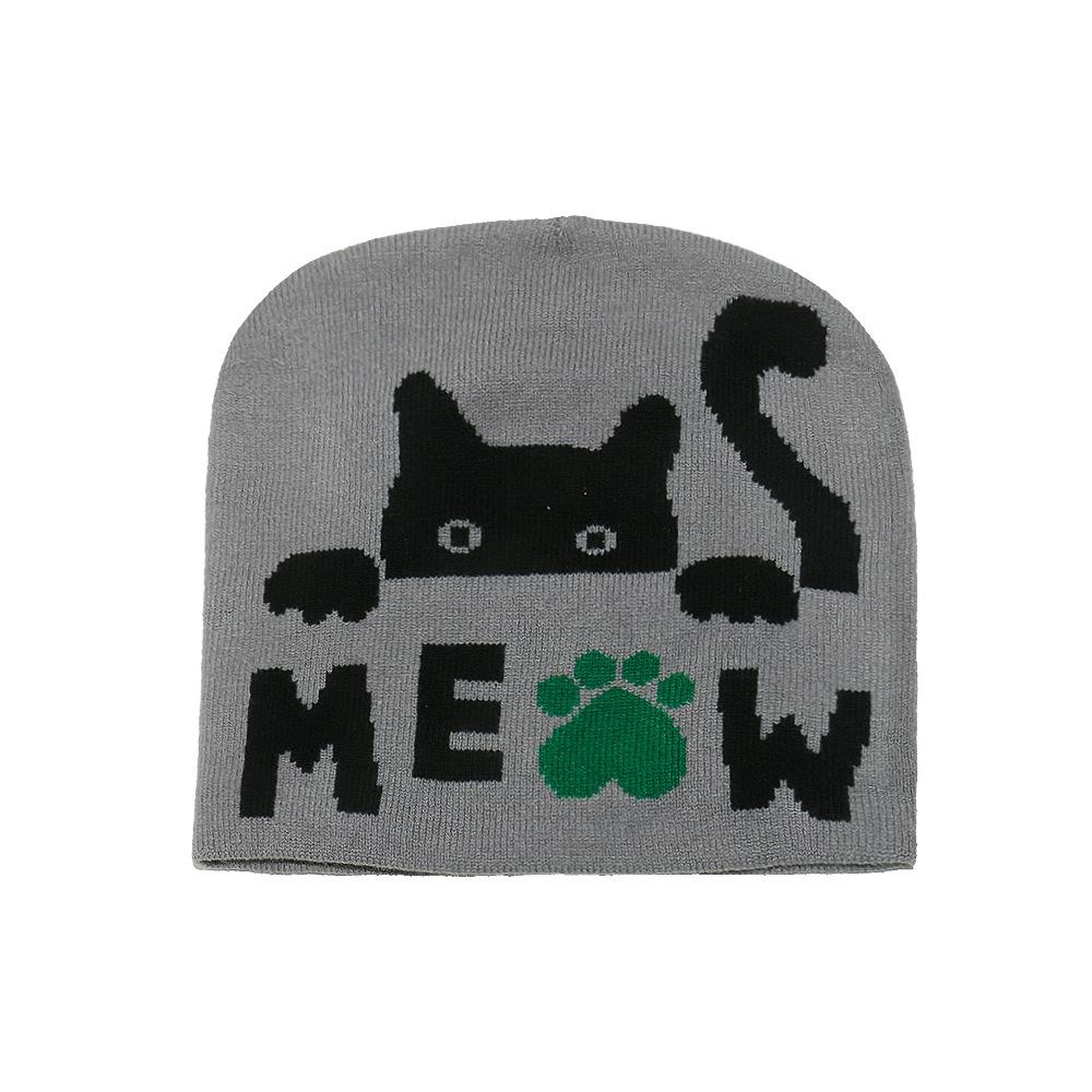 Autumn and winter pullover hat letter cat jacquard knitted hat student cute cold hat winter hat woman