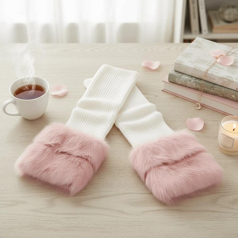 Knitted Furry Leg Warmers Foot Cover Long Stockings Vintage Plush Leg Coverings  Spicy Girls