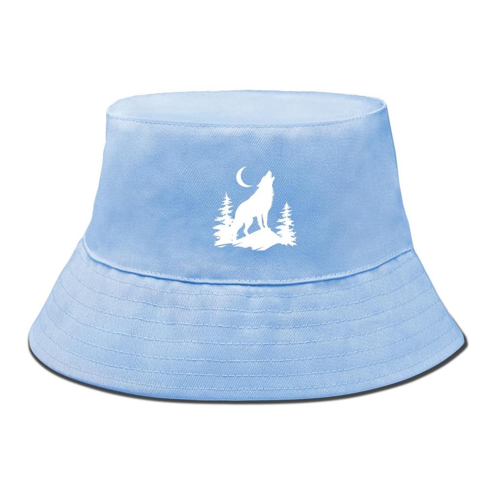 Wolf & Moon Print Bucket Hat , Sun Cap Unisex Candy Color Spring Beach Hat