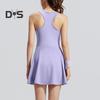 Damen-Sportkleid mit Brustpolstern, ärmellos, Racerback, Fitnesskleid mit Frontreißverschluss, Sicherheitsshorts, Sportbekleidung