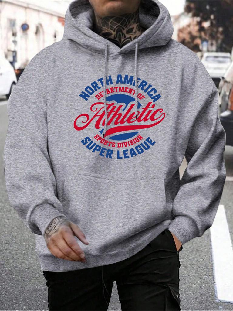 North America Athletic Art Letter Printing Hoodies Men Fleece Loose Streetwear All-Match Pocket Hoody Autumn Casual Clothing