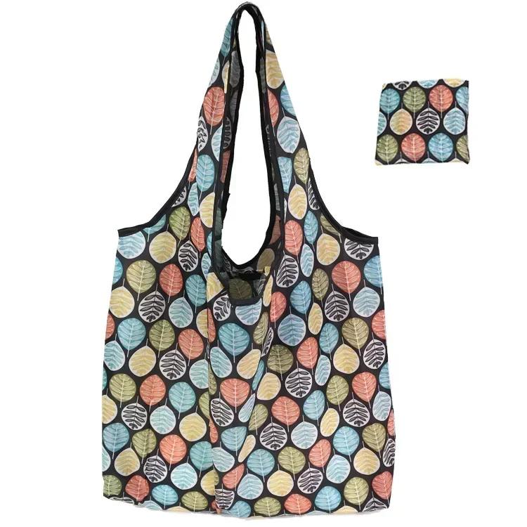 Fashion Printing Foldable Eco-Friendly Shopping Bag Tote Folding Pouch Handbags Reusable Large-capacity for Travel Grocery Bag