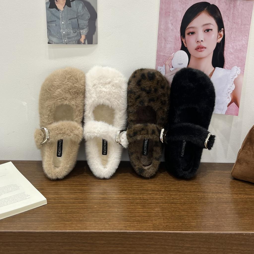 Inner Heightening Retro Fluffy Shoes Single Shoes Women's 2025 Autumn and Winter New with Skirt Velvet Mary Jane Shoes