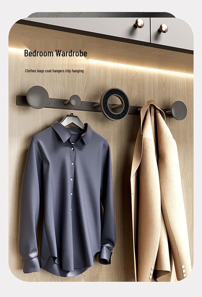 Wall-Mounted No-Punch Clothes Rack and Hooks for Bathroom, Entryway, Bedroom