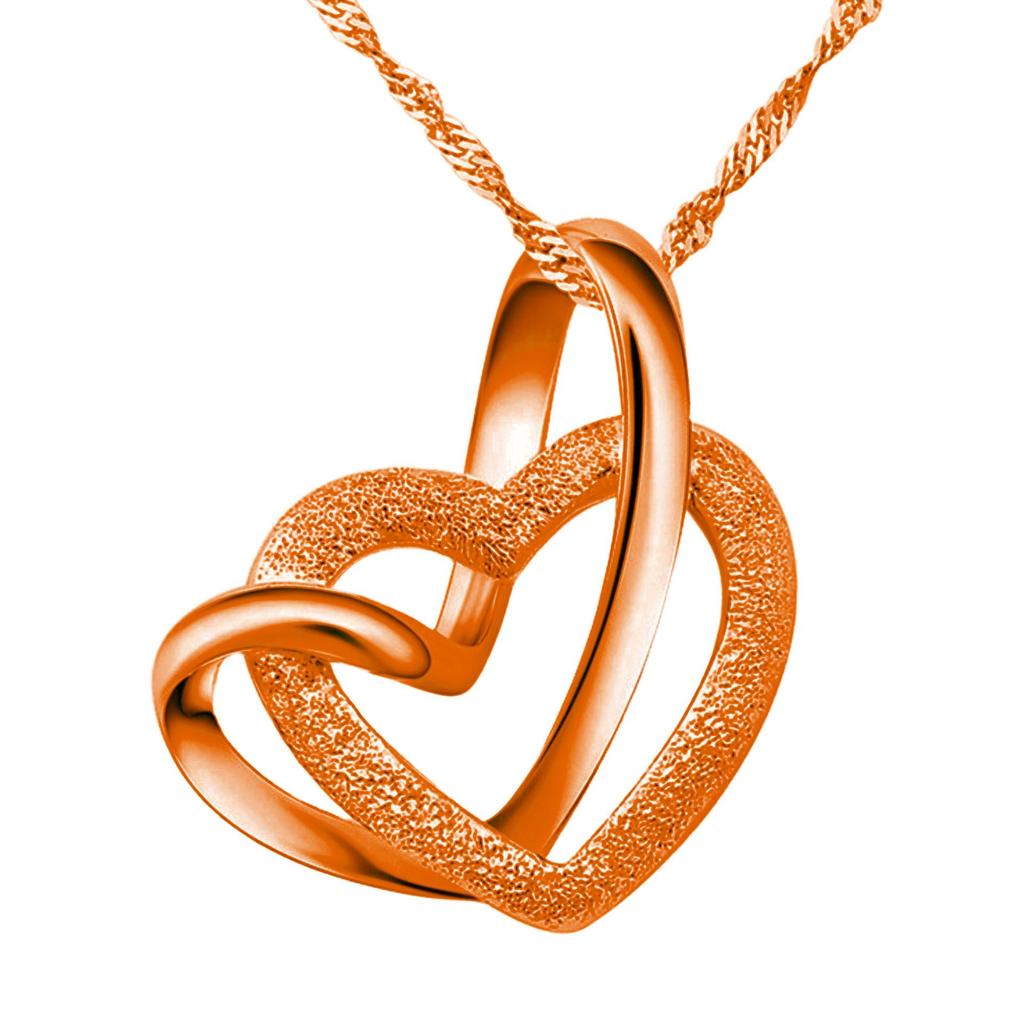 Elegant Double Heart Silver Pendant Necklace with Water Wave Chain