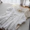 2025 Summer Korean Lace V-Neck Tie-Up Embroidered Short Sleeve Women's Shirt
