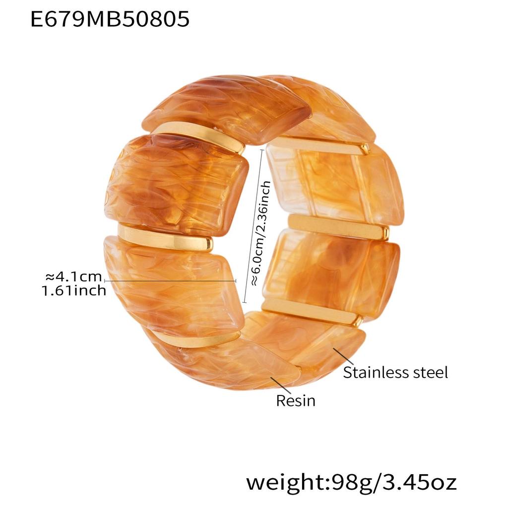 18K Gold-Plated Dopamine Resin Bracelet: European & American Light Luxury Fashion, Versatile Wide Band Elastic Design.