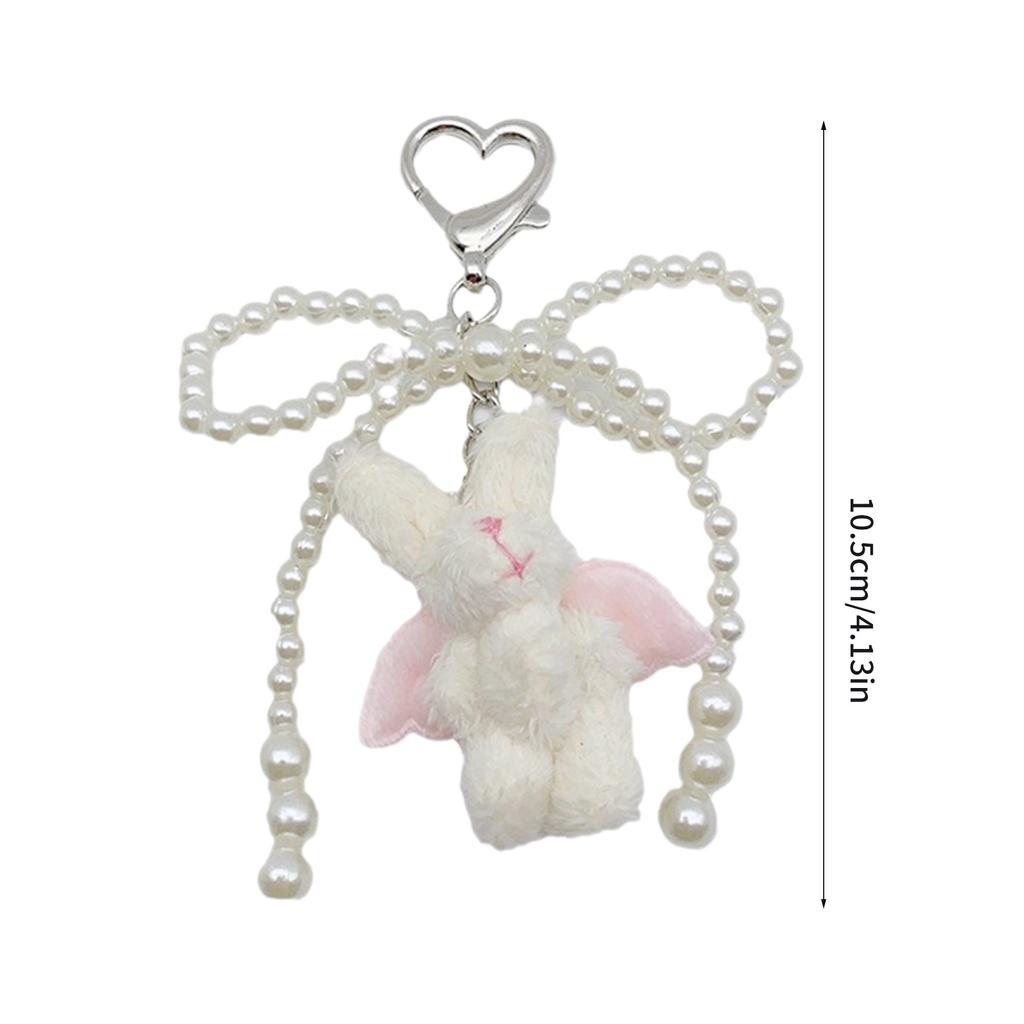 Elegant Beaded Bowknot Keychain Phone Charm Unique Keyring Plush Animal Bag Pendant Accessory for Purse Backpack