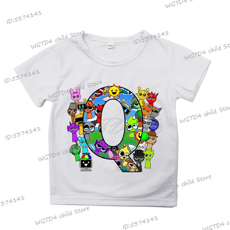 2025 Neue Sprunki Englischer Buchstabe ABCD.. Kinder T-Shirts Mode Incredibox Spiel T-Shirt Cartoon 26 Alphabet Jungen Mädchen Lustiges T-Shirt