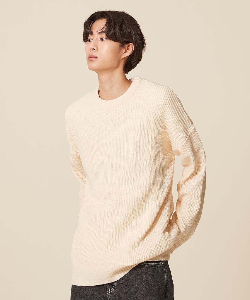 BLOND9 Crew Neck Rib Knit Sweater_Ivory