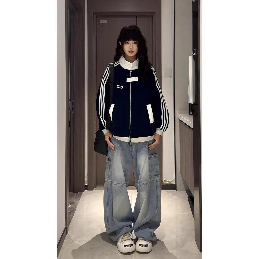 Unisex College Style Baseball Hoodie Jacket: Trendy, Loose-Fit, Stand-Up Collar for Autumn/Winter.