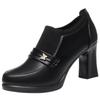 5.5cm 7.5cm All Match Breathable Comfortable Flexible Soft Leather Shoes Women Pumps 2025 Fall Med Block Heels Shoes Office Mom