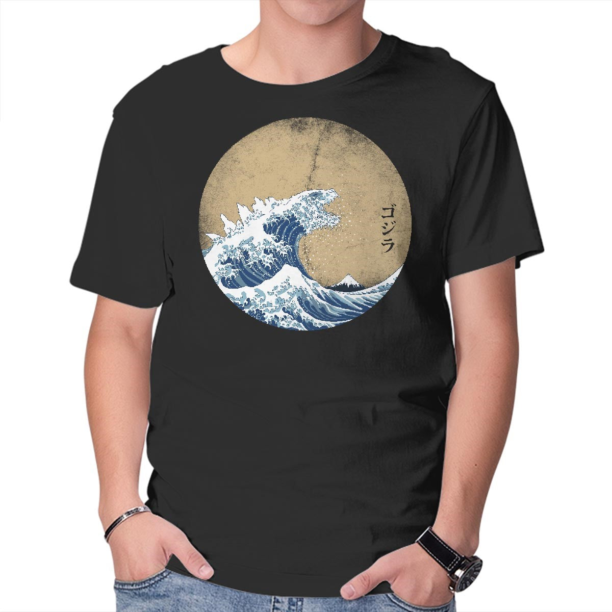 Unisex Crew Neck T-Shirt Hokusai Gojira Graphic Short Sleeve Casual Tee XS