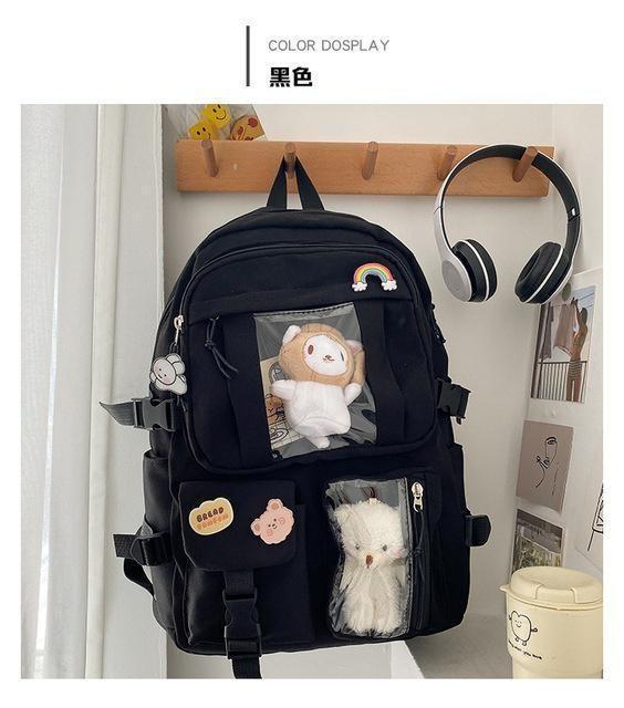 Backpacks Candy Color Sweet Cute School Bags Large Capacity Multi-pockets Water Proof Students College Korean Style(Without Toy Accessories)