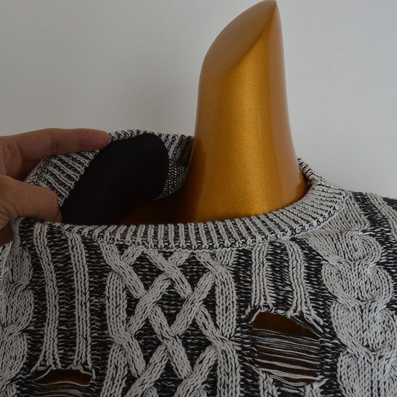 Retro Fashion Design Ripped Tassel Long sleeve Knit Women Spring and Autumn Idle Style Pullover Sweater All-Matching Top