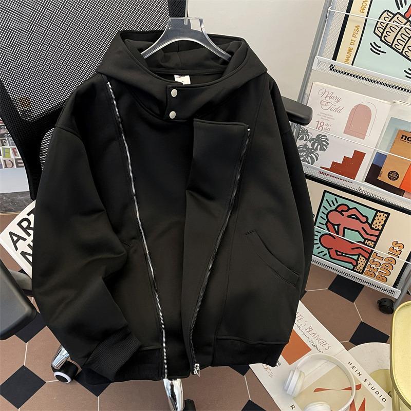 Men's Double Zipper Hooded Cardigan - Stylish & Loose Fit, Irregular Trend, High Street Casual Top for Autumn/Winter