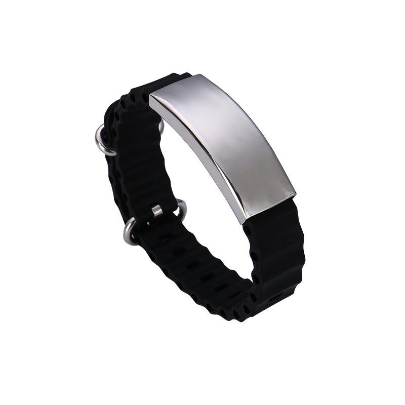 Engrave Logo Custom Name Bracelet Smooth Silicone Stainless Steel For Men Personality Jewelry