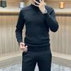 Nuevo Jersey de Lana de Punto Rojo de Cuello Alto a Media Manga para Hombre, Ajustado, Base para Otoño Invierno